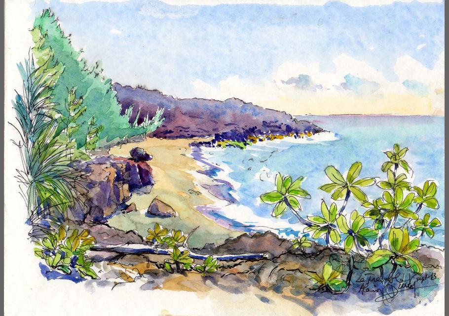 La plage du Tremblet, croquis aquarellé  Alain Ducros