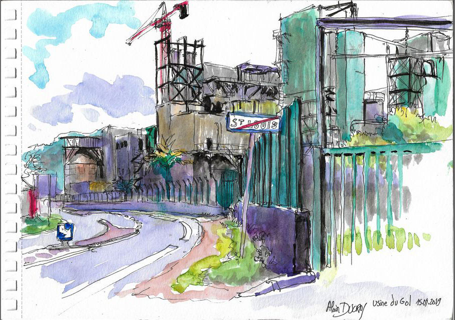 Usine du Gol, St-Louis, croquis aquarellés  Alain Ducros