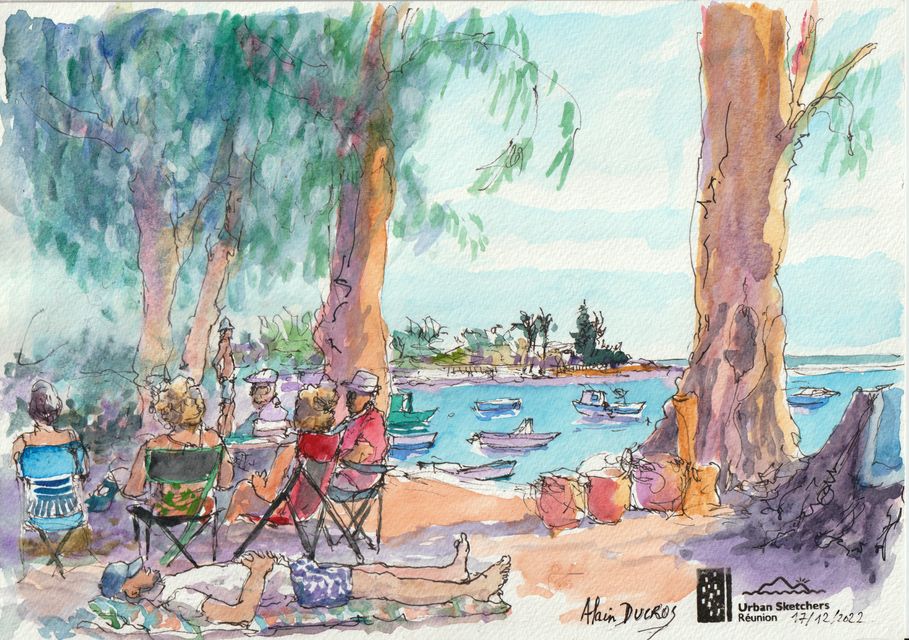 Bassin Pirogue, Etang-Salé, croquis aquarellés  Alain Ducros