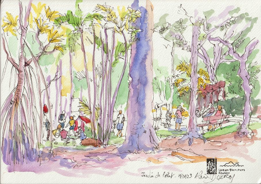 Jardin de l'Etat, St-Denis, croquis aquarellés  Alain Ducros